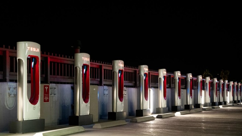 TESLA CHARGING STATION DURING THE NIGHT 
