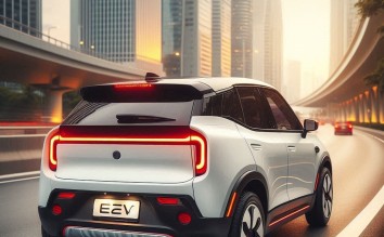 BACK OF AN ELECTRIC SUV WITH WHITE AND RED TAIL LIGHTS