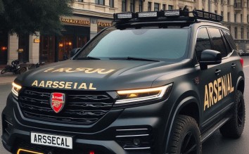 BLACK SUV WITH ARSENAL WRITTEN ON CAR PLATE 