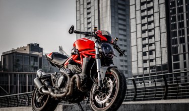 DUCATI PARKED RED AND BLACK MOTORCYCLE 