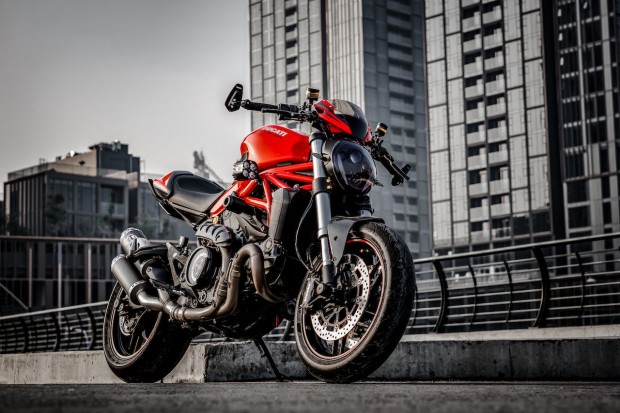 DUCATI PARKED RED AND BLACK MOTORCYCLE 