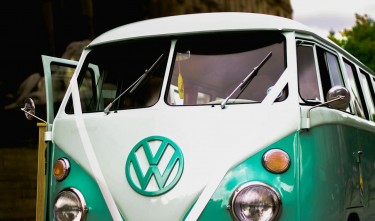 GREEN AND WHITE VOLKSWAGEN