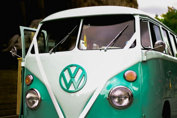 GREEN AND WHITE VOLKSWAGEN
